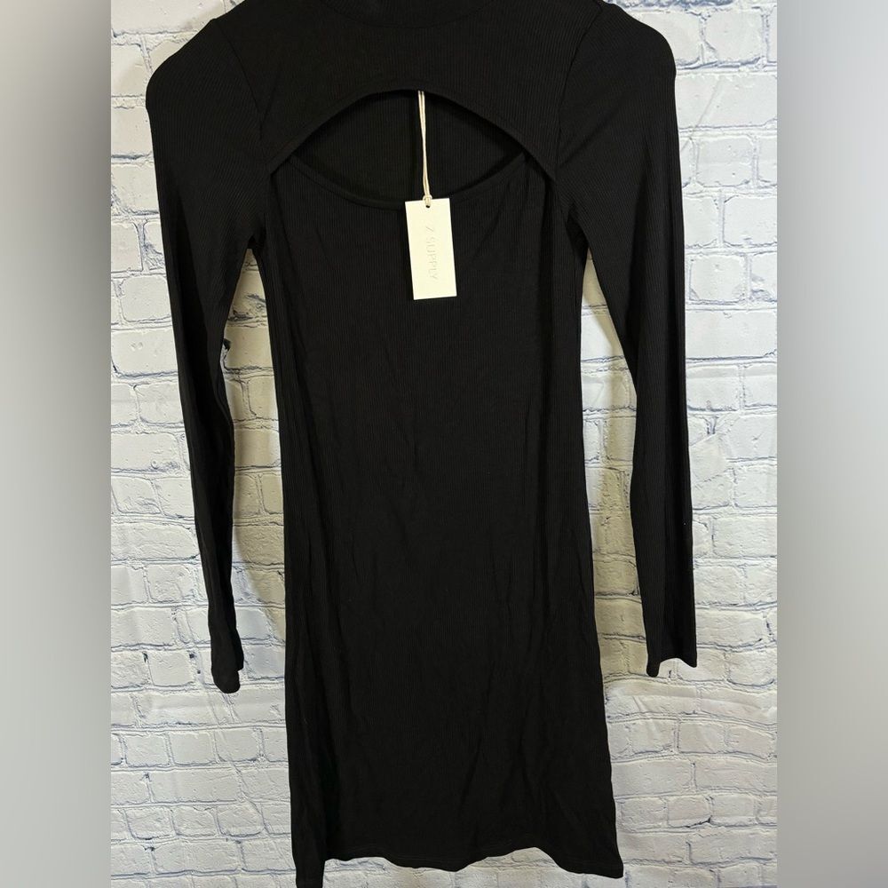 NWT Z Supply Pandora Black Ribbed Cut Out LBD Stretch Party Club Mini Dress XS